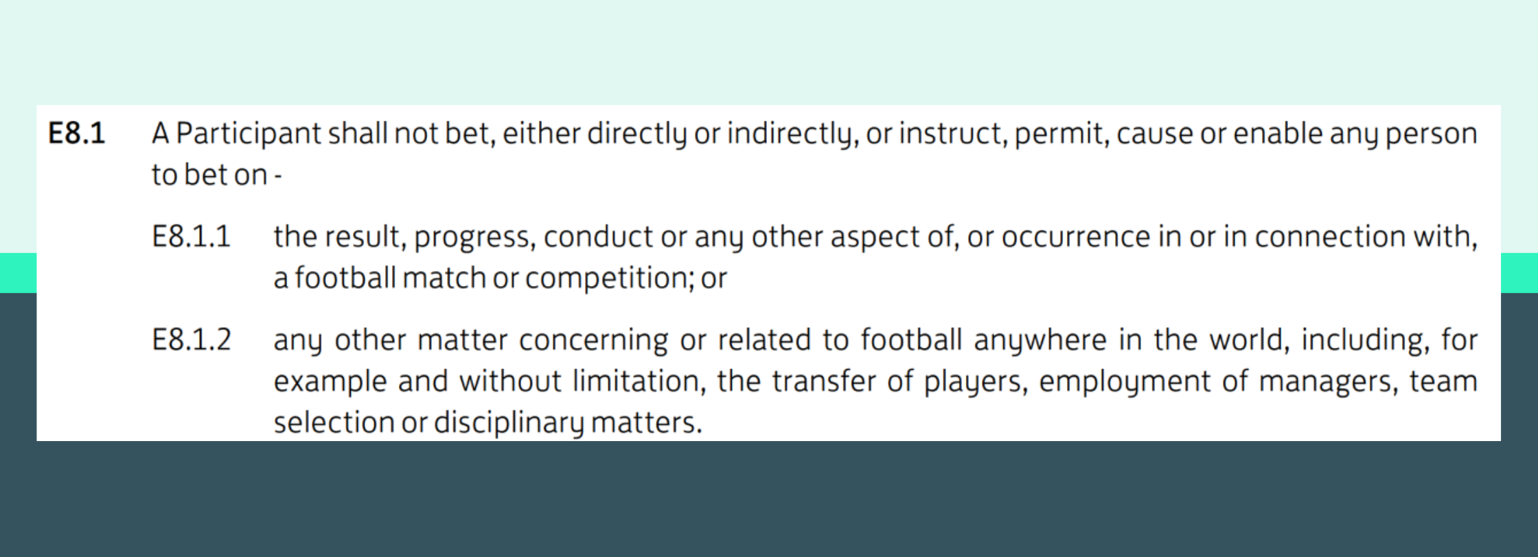 betting rule e8 fa handbook